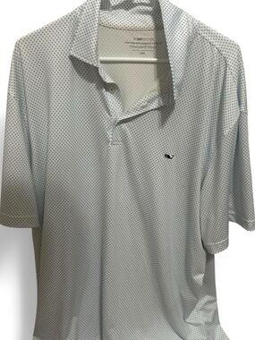 Vineyard Vines Men's White and Blue Micro-Pattern Polo